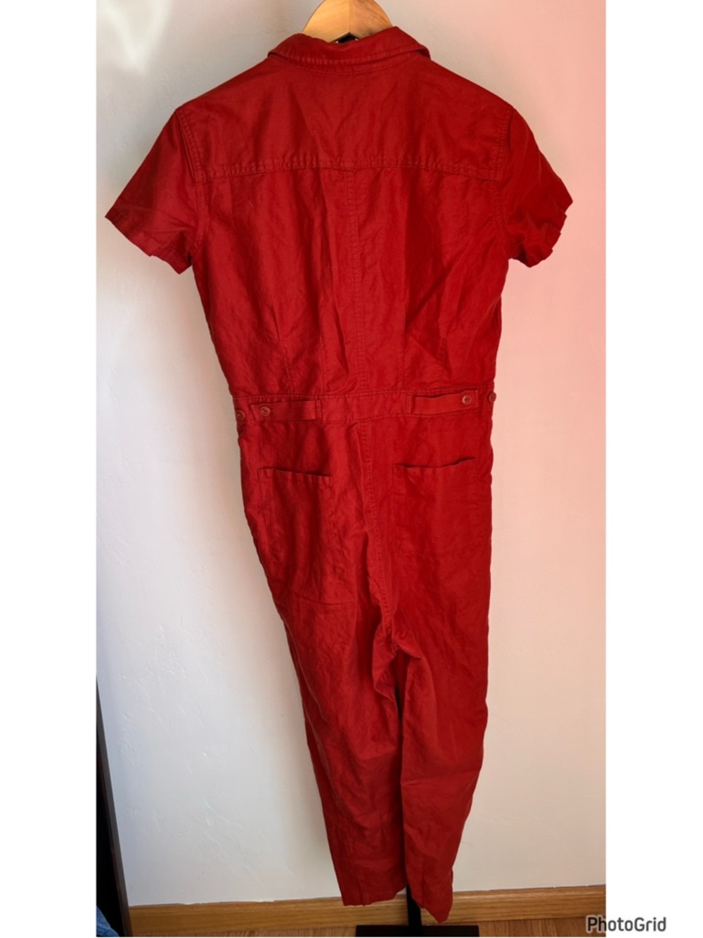 Quince Cotton Linen Twill Short Sleeve Coverall Jumpsuit Rust Red XS - Picture 3 of 3